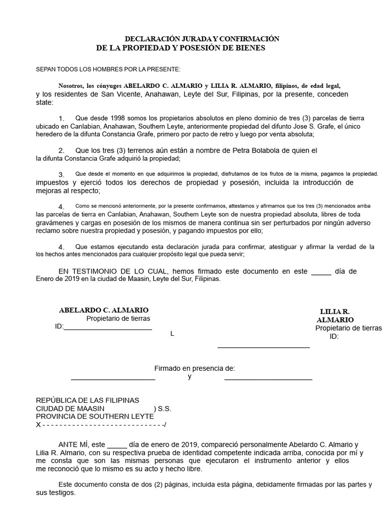Declaración Jurada de Propiedad en Leyte | PDF | Propiedad