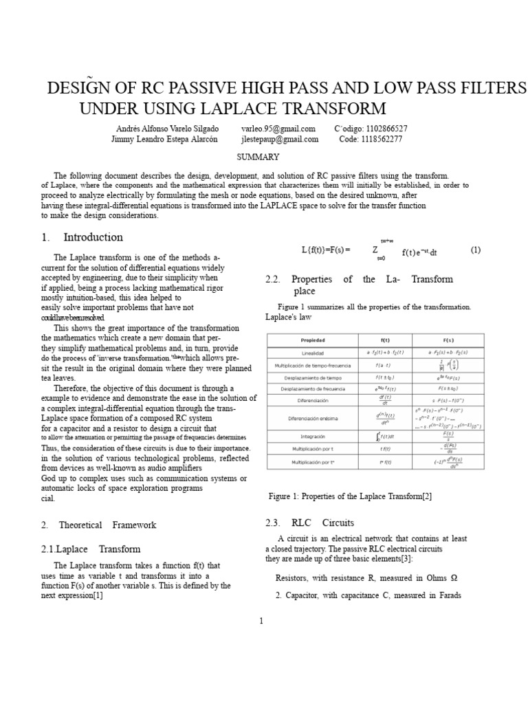 Designing RC Passive Filters with Laplace Transform | PDF | Low Pass ...