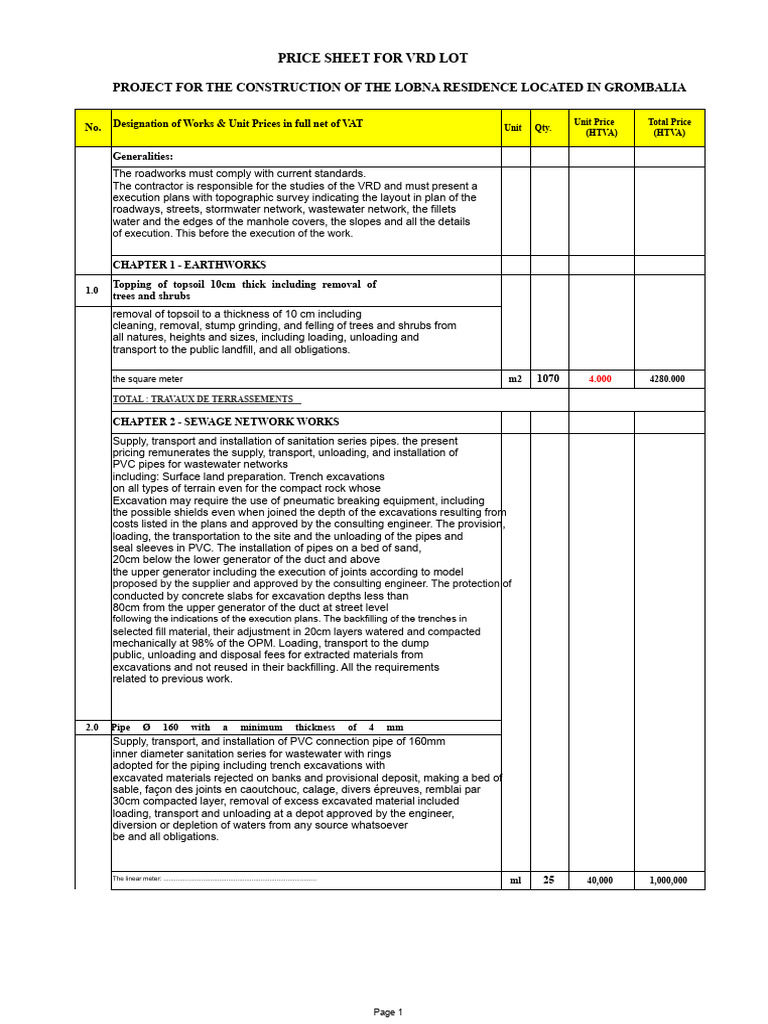VRD SHEET Res Lobna 08-12-2019 | PDF | Concrete | Pipe (Fluid Conveyance)