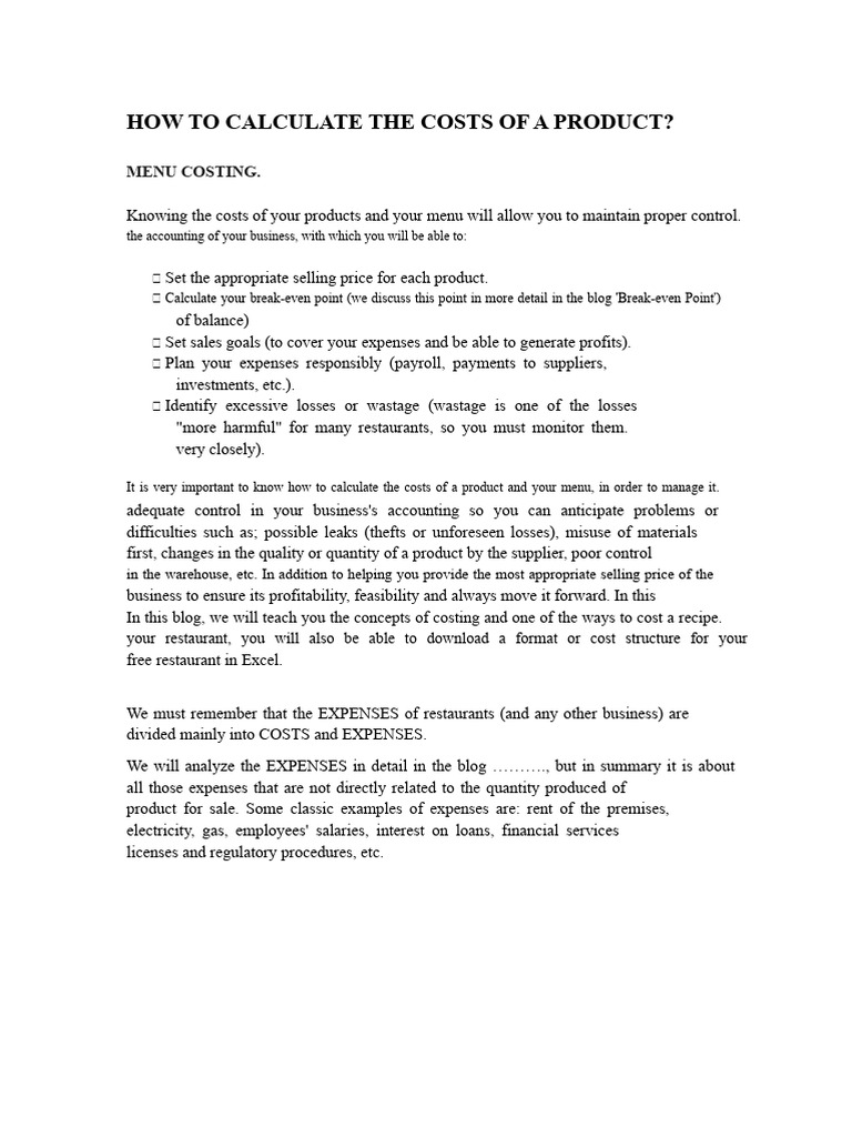 Calculate Restaurant Product Costs | PDF | Prices | Profit (Economics)