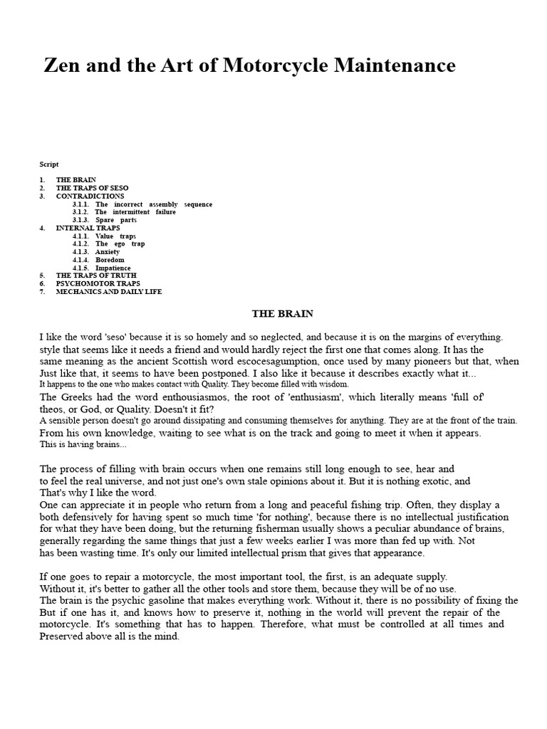 Zen and The Art of Motorcycle Maintenance PDF PDF Experiment