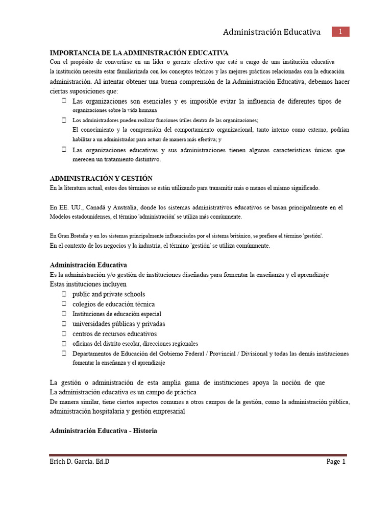 Importancia de la Administración Educativa | PDF | Enseñando | Aprendizaje