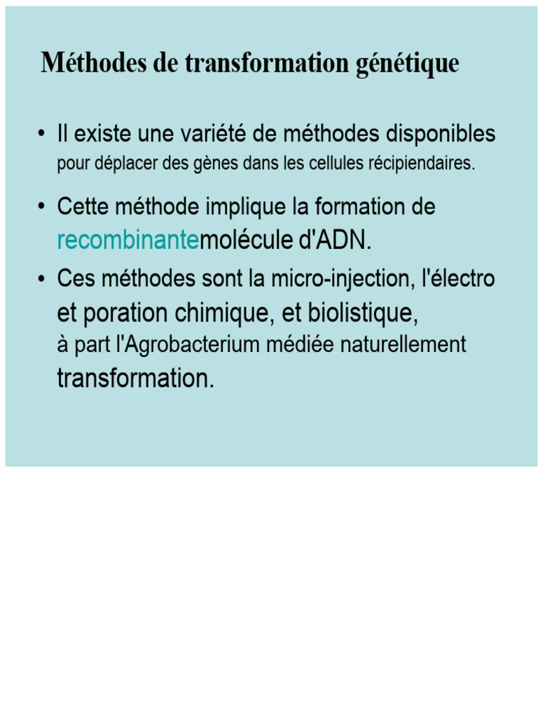 Méthodes de transformation génétique des plantes | PDF | Plasmide ...