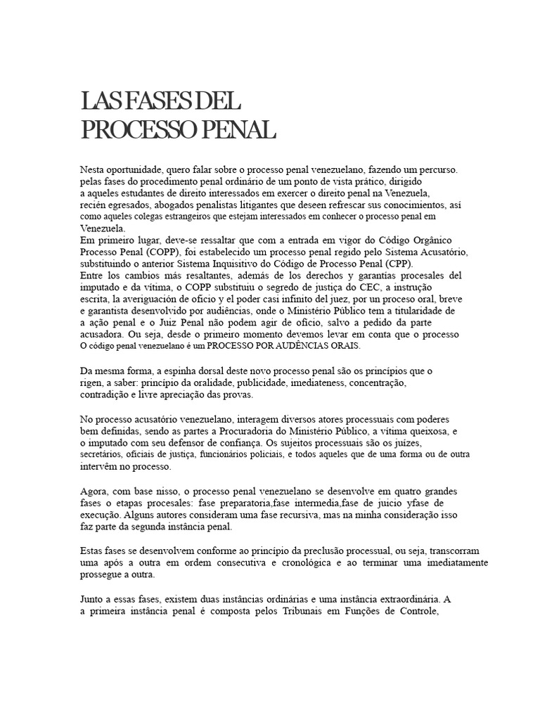 Fases do Processo Penal na Venezuela | PDF | Sentença (jurídico ...