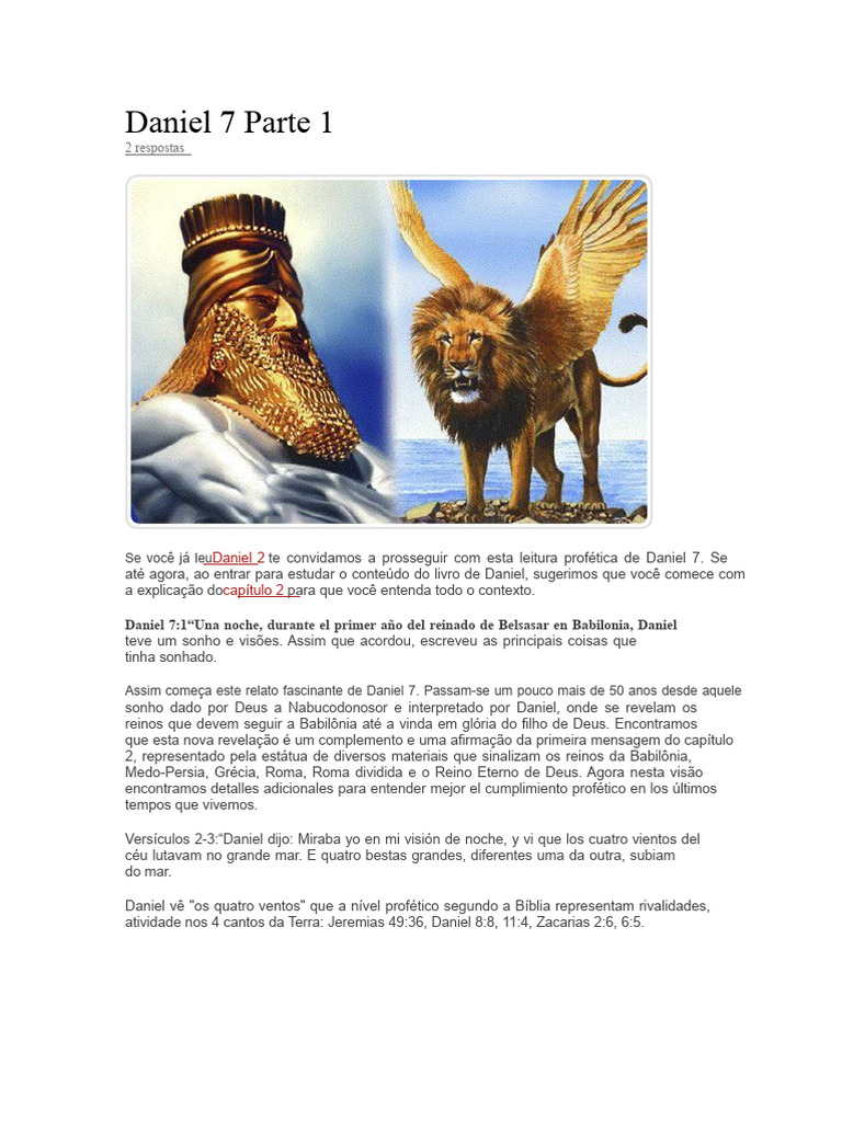 Interpretação de Daniel 7: As Quatro Bestas | PDF | Daniel (personagem ...