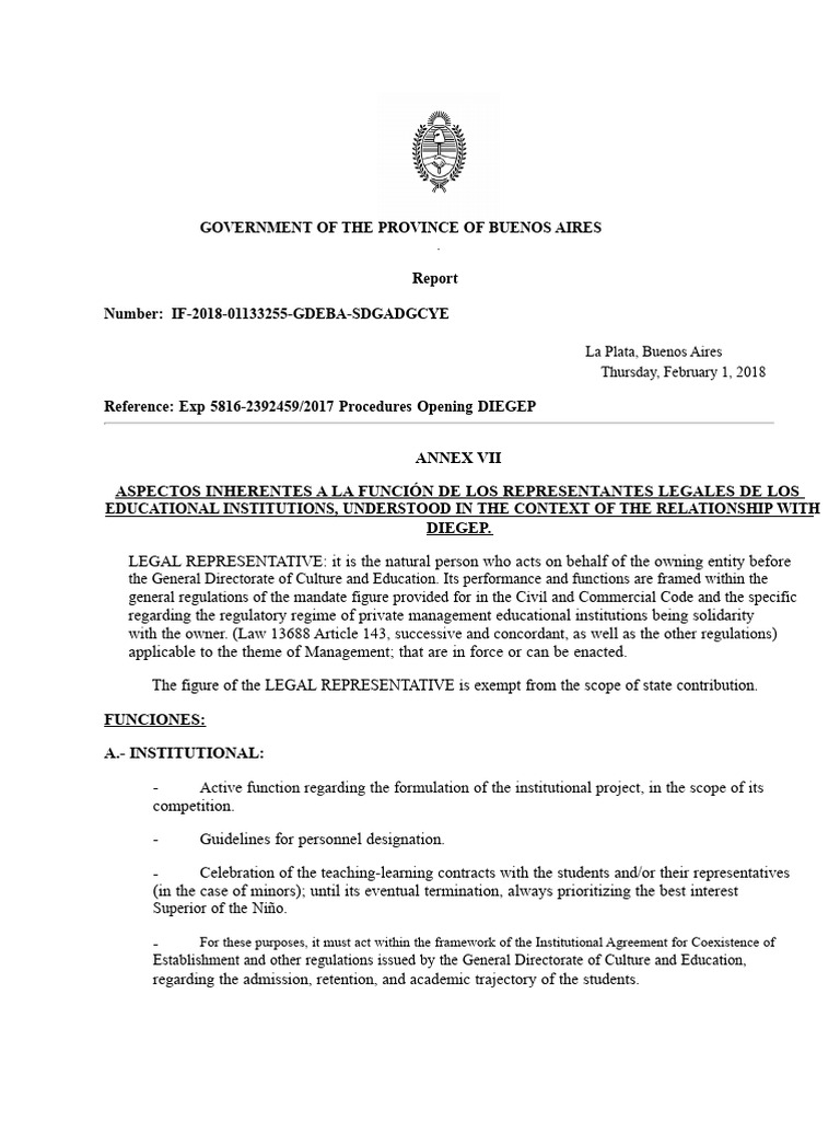 Annex VII of Resolution No. 294-18 Aspects Inherent To The Function of ...