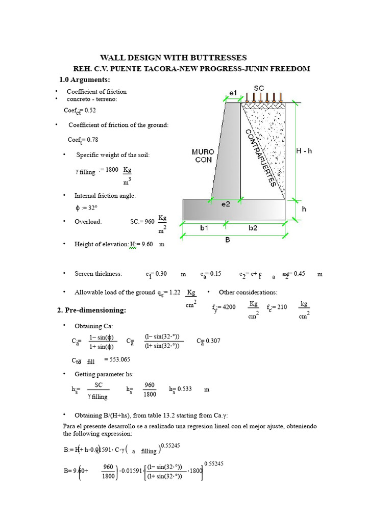 Buttress Wall Design Calculations | PDF | Beam (Structure) | Concrete