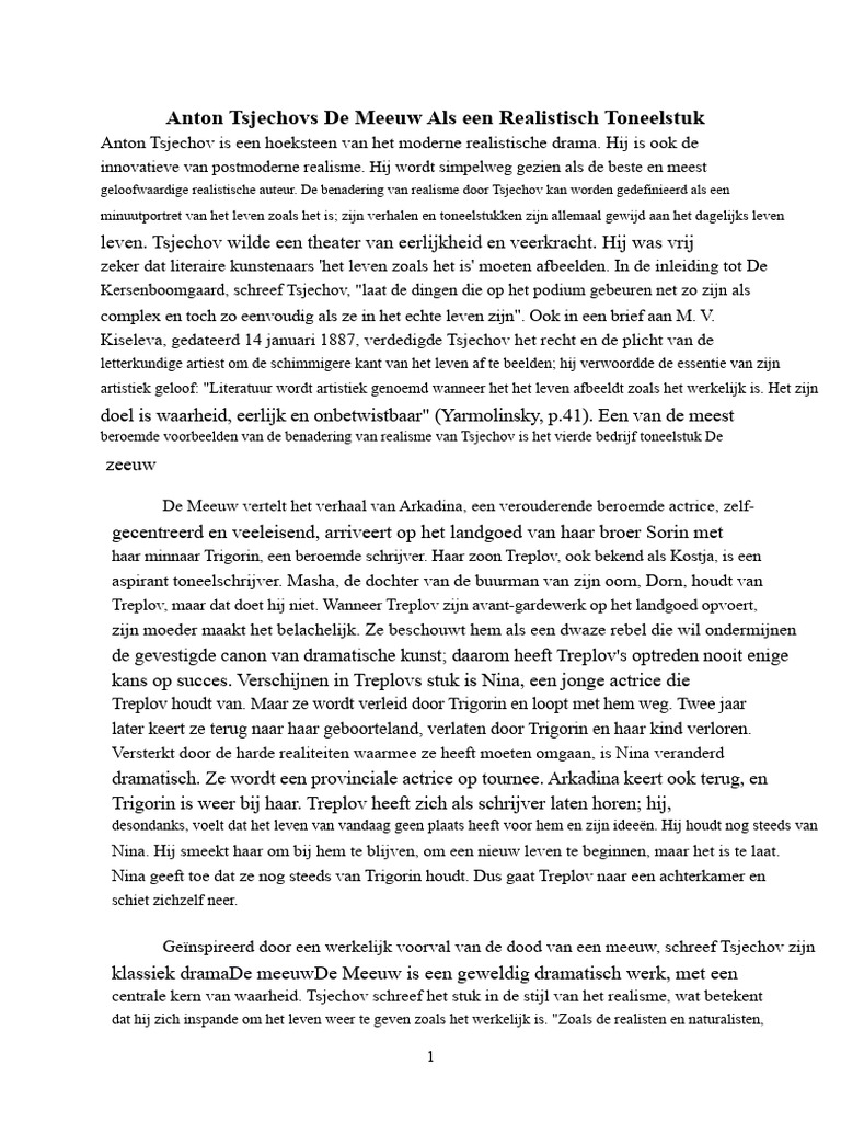 Anton Tsjechov's de Meeuw Als Een Realistisch Toneelstuk | PDF