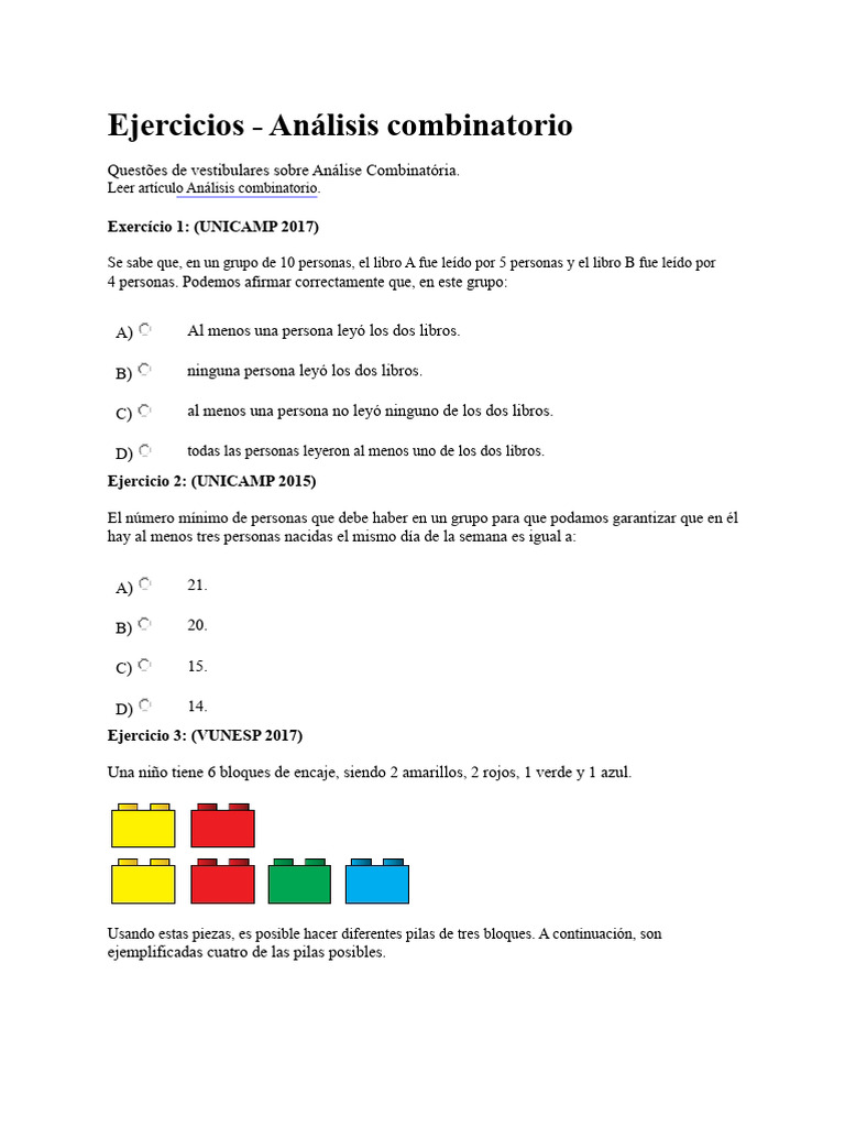 Ejercicios de Análisis Combinatorio | PDF