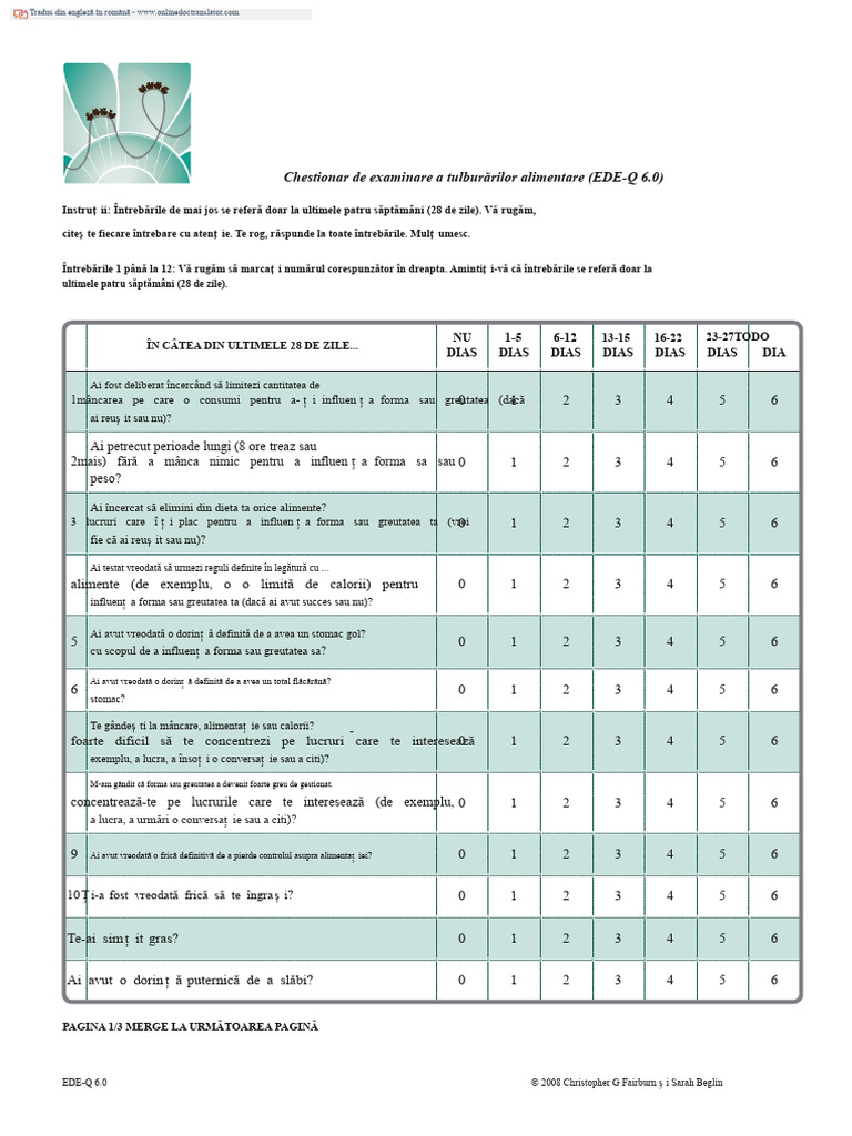 Chestionar - Compulsie Alimentară | PDF