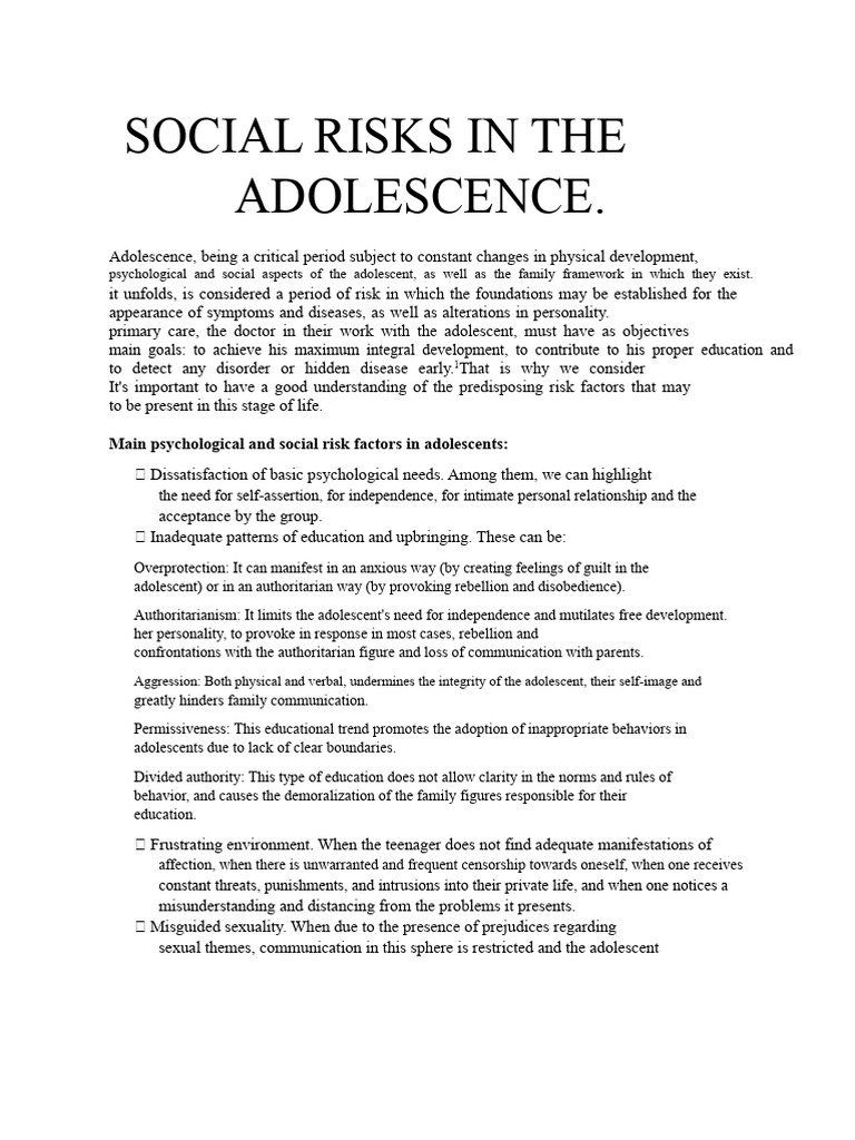 Understanding Adolescent Social Risks | PDF | Adolescence | Substance ...