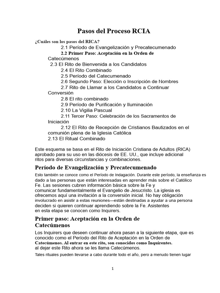 Pasos del Proceso RCIA Detallados | PDF | Bautismo | eucaristía