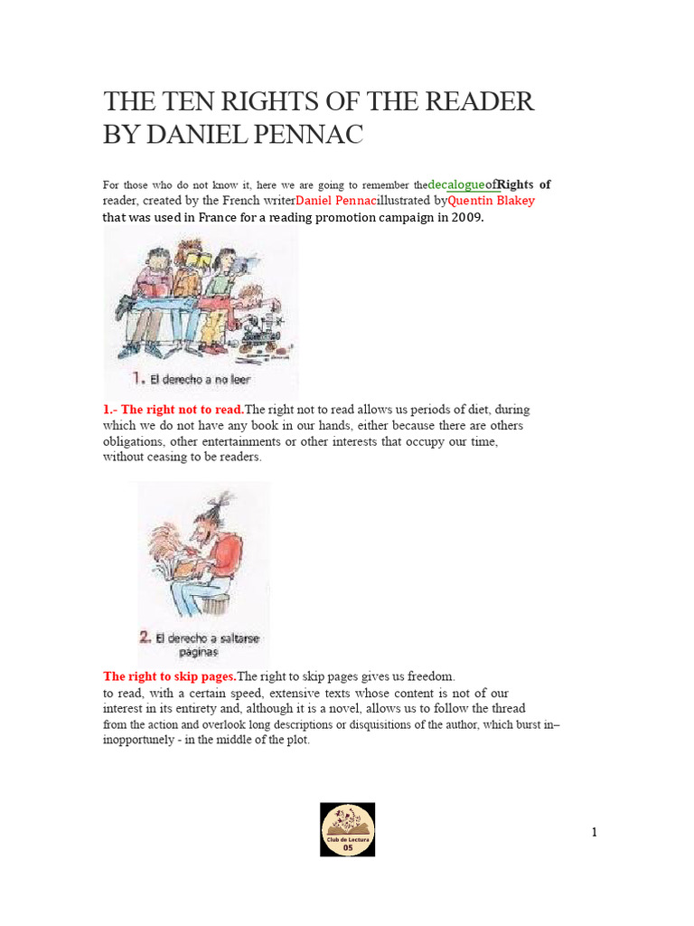 Ten Reader Rights by Daniel Pennac | PDF