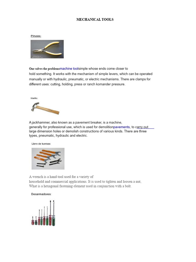 Overview of Mechanical Tools and Uses | PDF | Screw | Machining