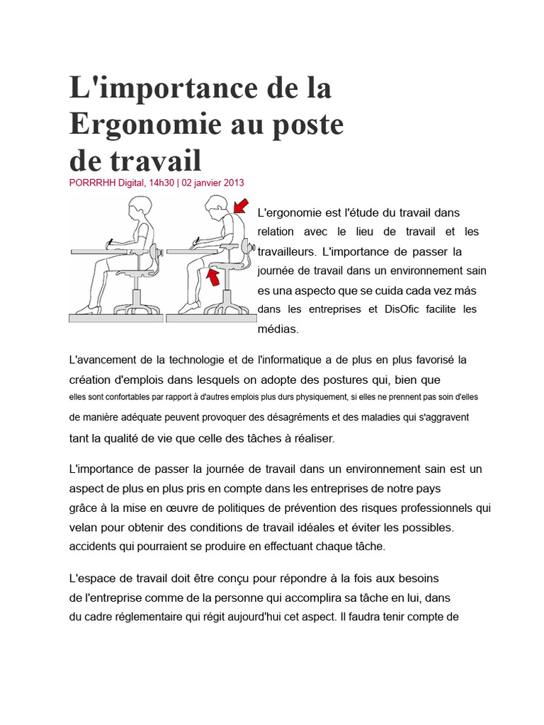 Ergonomie au travail : enjeux et bénéfices | PDF