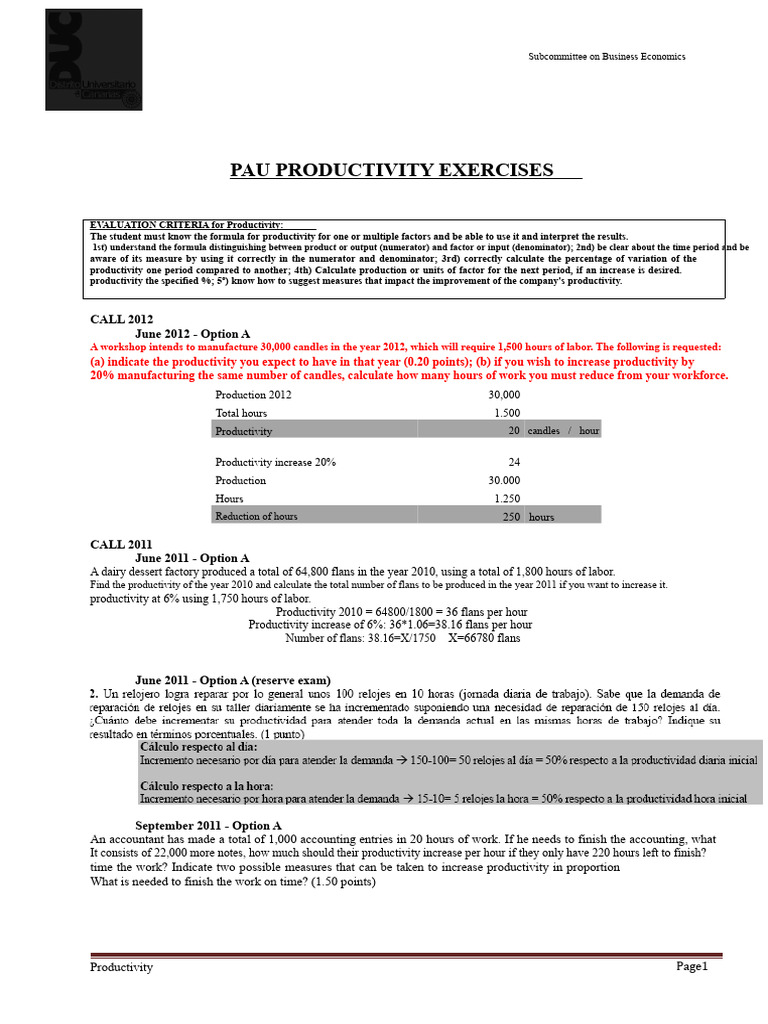 Productivity Evaluation Criteria Guide | PDF | Economies | Business