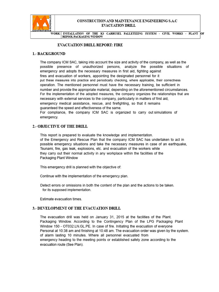 Evacuation Drill Report - Ventanilla | PDF | Occupational Safety And ...