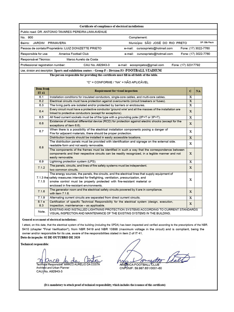 Electrical Installation Compliance Certificate | PDF | Electrical ...