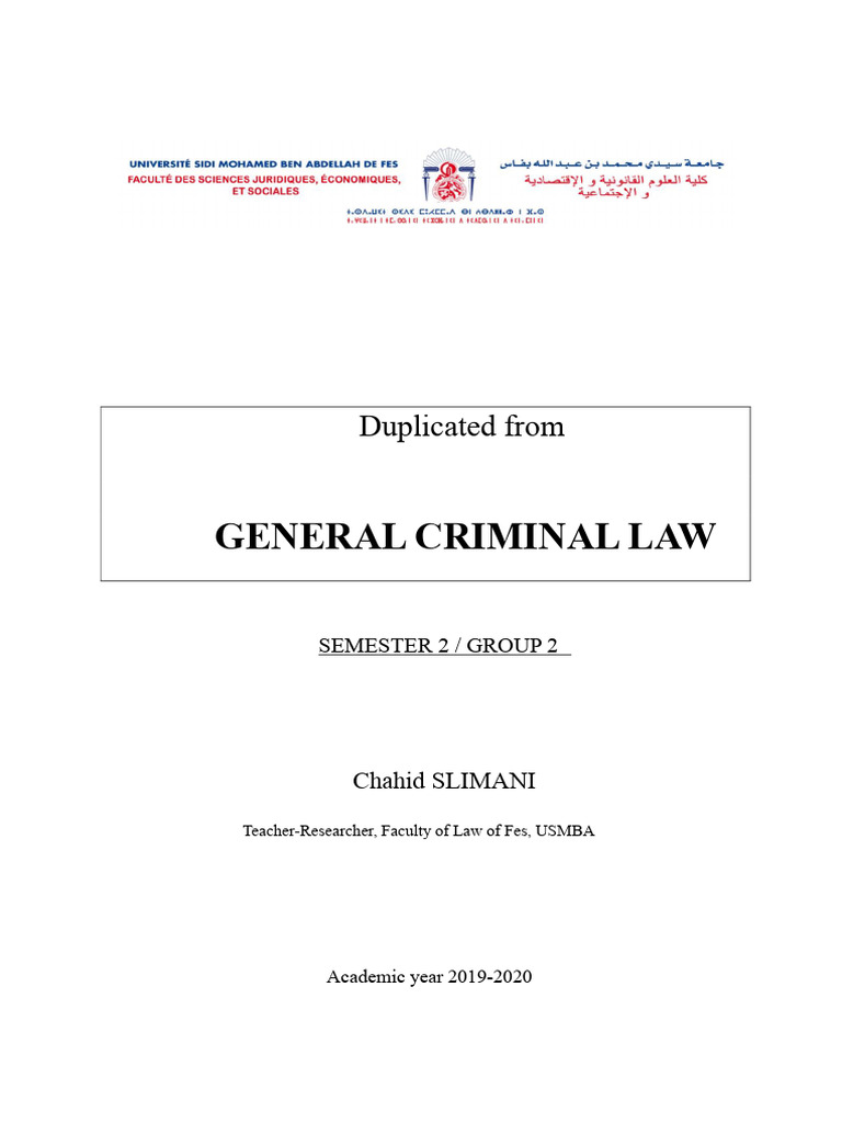 Professor Chahid SLIMANI Lecture Notes General Criminal Law S2 S2 | PDF ...