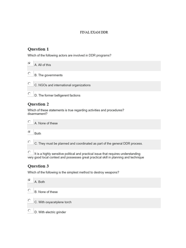 DDR Program Exam Questions and Answers | PDF