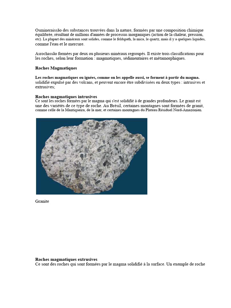 Min raux Et Types De Roches Expliqu s PDF Roche Magmatique Granit