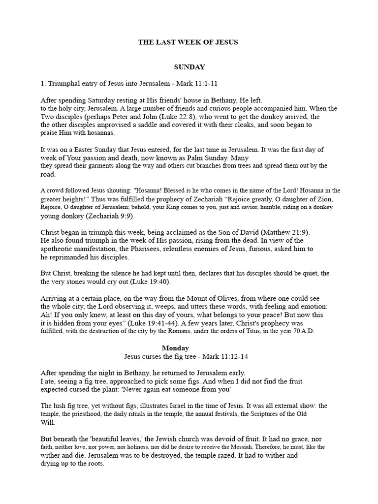 Last Week of Jesus | PDF | Jesus | Gospel Of Mark