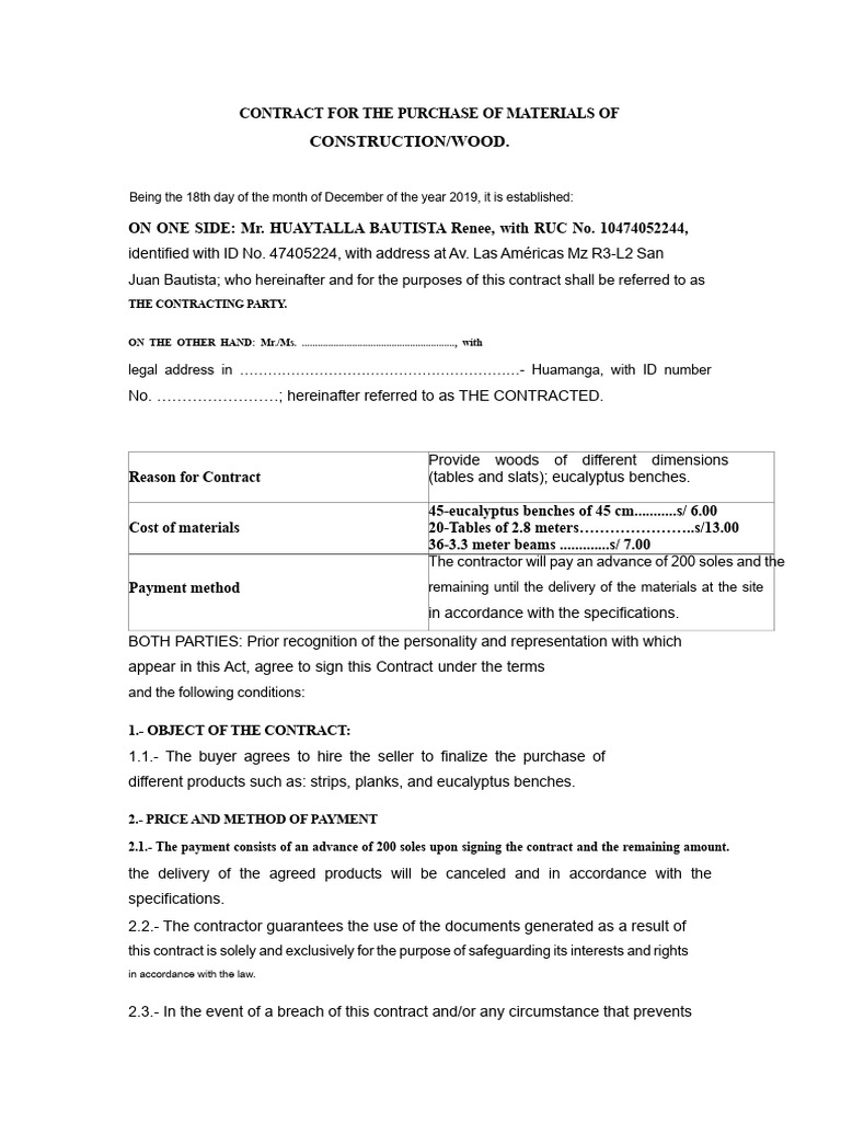 Construction Materials Purchase Contract | PDF | Business | Private Law