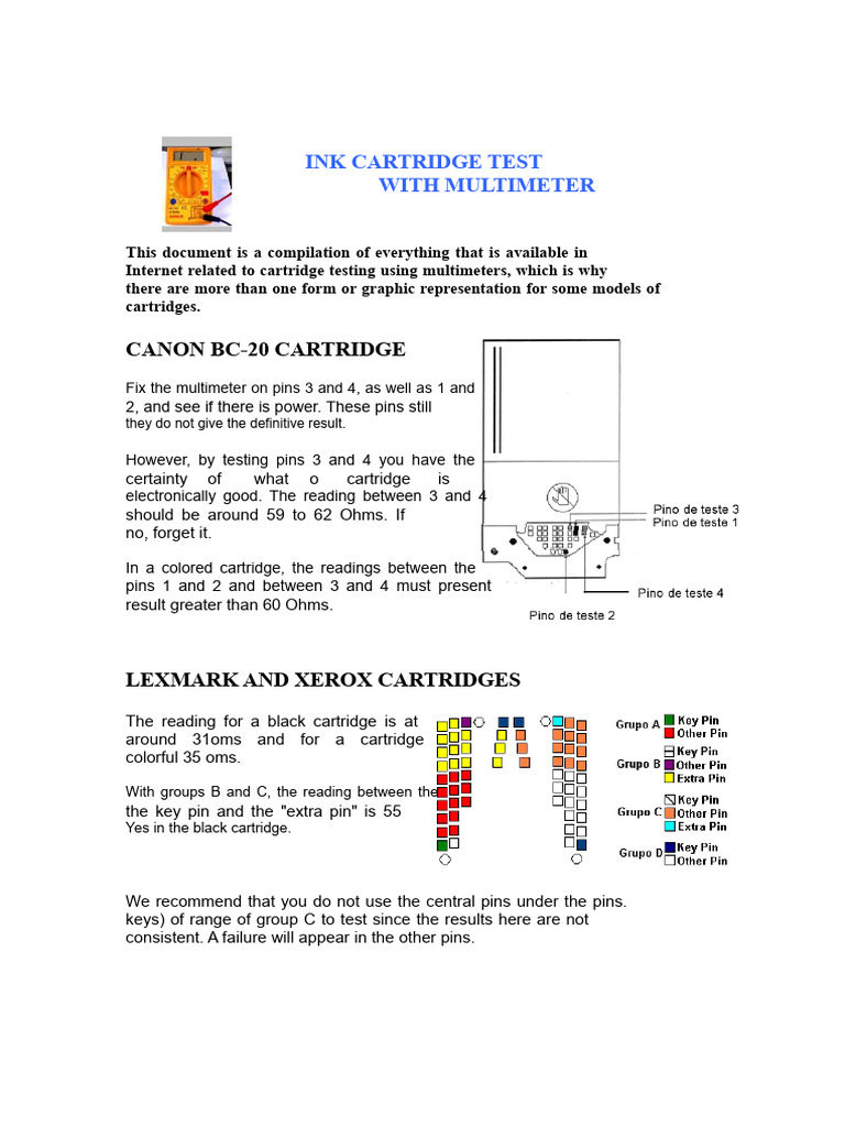 Ink Cartridge Testing with Multimeter Guide | PDF | Resistor | Printer ...
