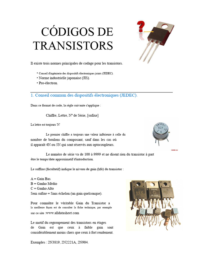 Codes de transistors : normes et exemples | PDF | Transistor ...