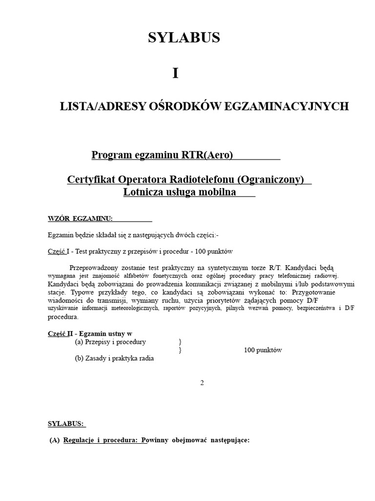 Program Nauczania Do Egzaminu RTR | PDF