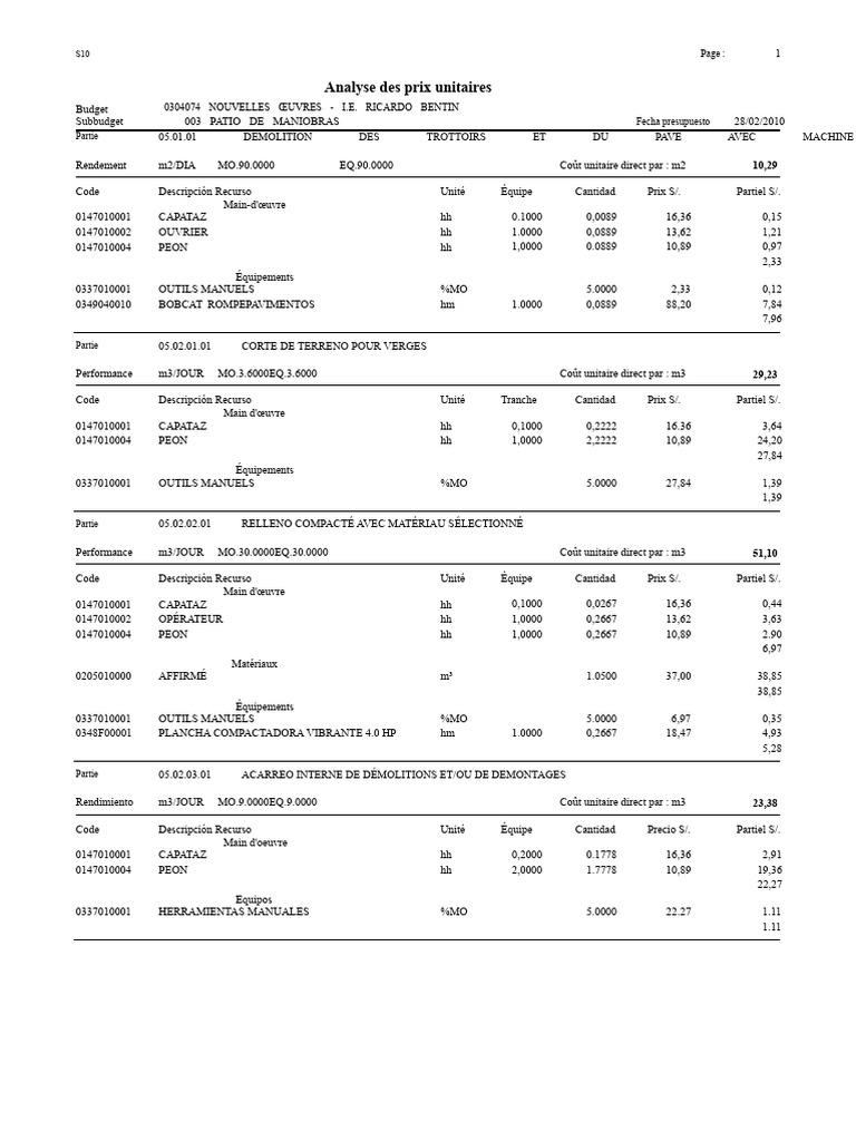 Analyse des prix unitaires de construction | PDF | Béton