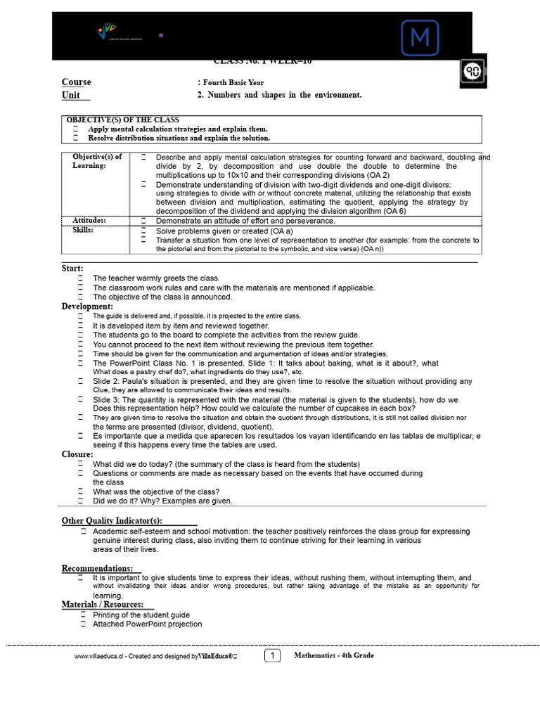 4th Grade - Math Class Planning - Week 10 | PDF | Division (Mathematics ...