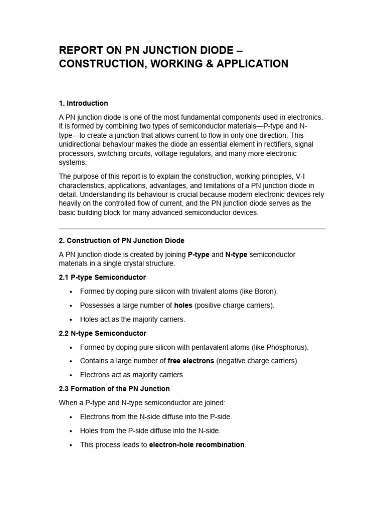 Pn Jun Cn Diode Report | PDF | P–N Junction | Diode