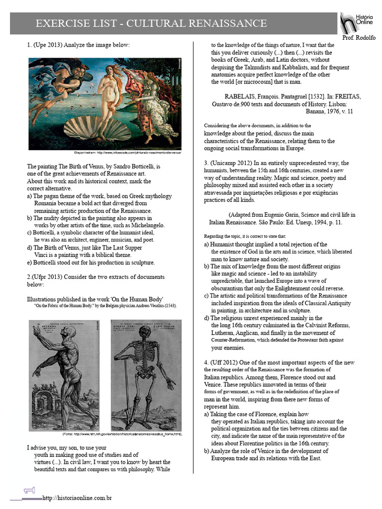 Renaissance List QUESTIONS | PDF | Renaissance | Humanism
