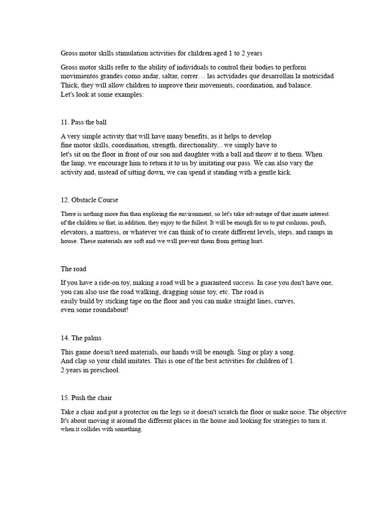 Gross Motor Skills Activities for Toddlers | PDF | Cognition