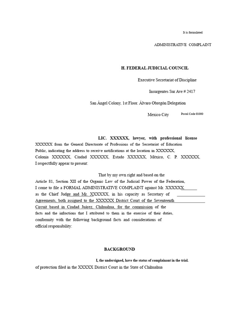 Formal Administrative Complaint Filing | PDF | Complaint | Judgment (Law)