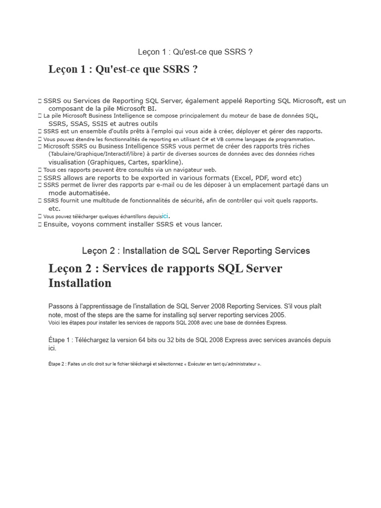 Introduction à SSRS et installation | PDF | Microsoft SQL Server ...