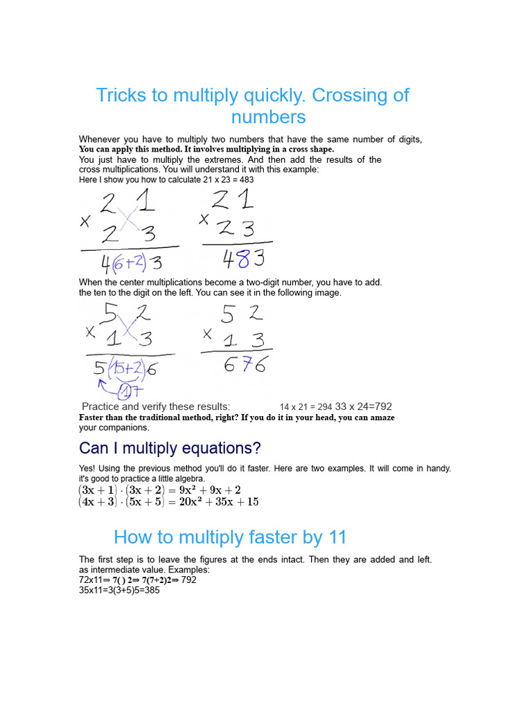 Quick Multiplication Techniques Explained | PDF | Multiplication ...