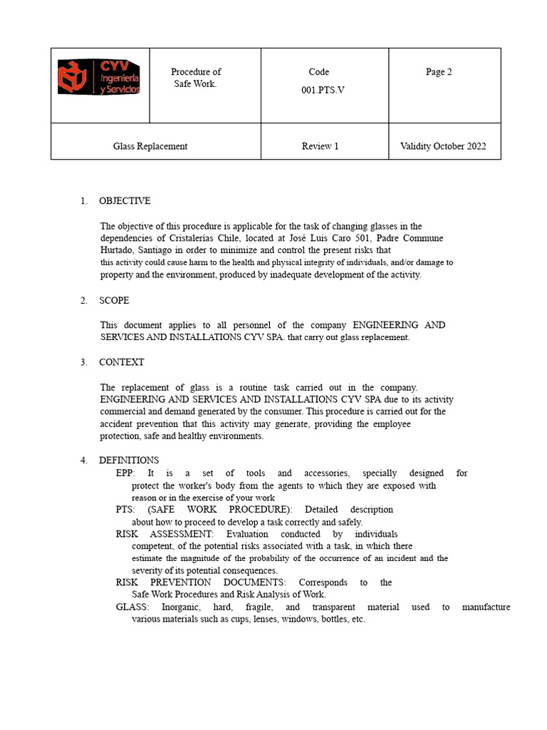Safe Work Procedure for Glass Replacement | PDF | Glasses | Personal ...