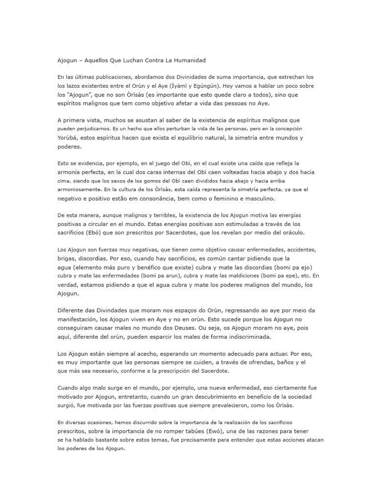 Ajogun: Espíritus Malignos en la Cultura Yoruba | PDF | Verdad | Tabú