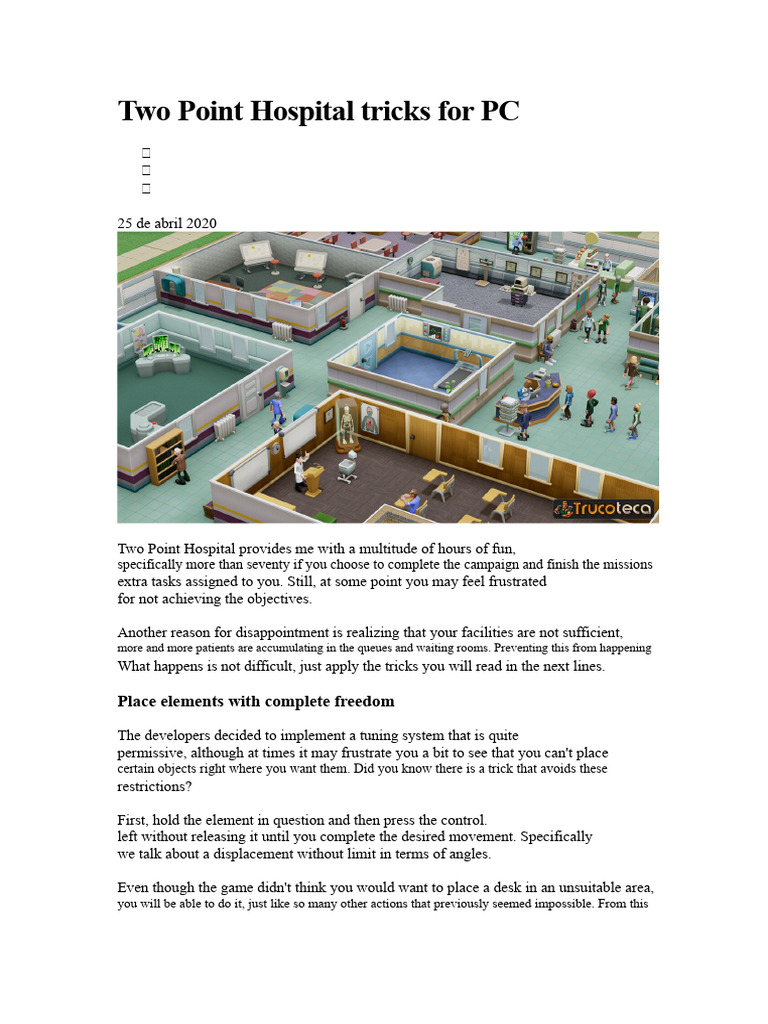 Two Point Hospital Tricks For PC | PDF | Hospital | Health Care