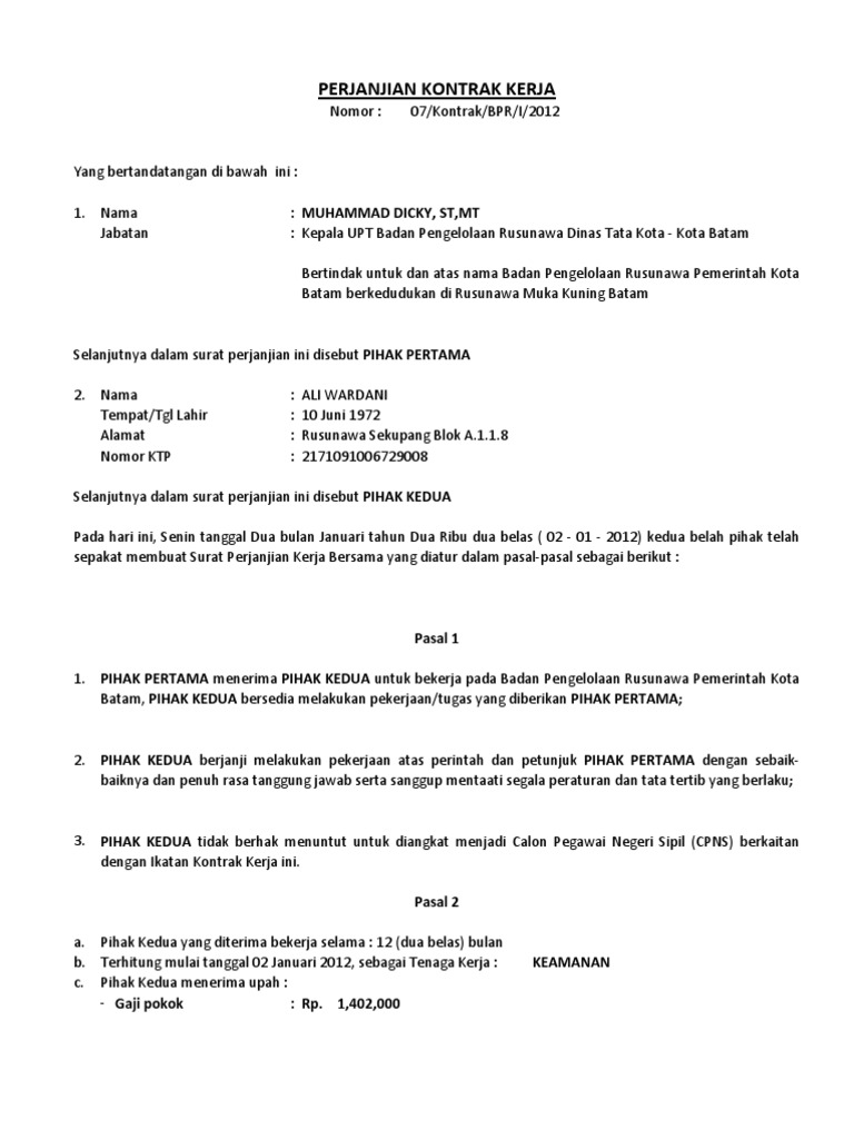 Surat Perjanjian Kerja Karyawan Surat Perjanjian Kerja Karyawan