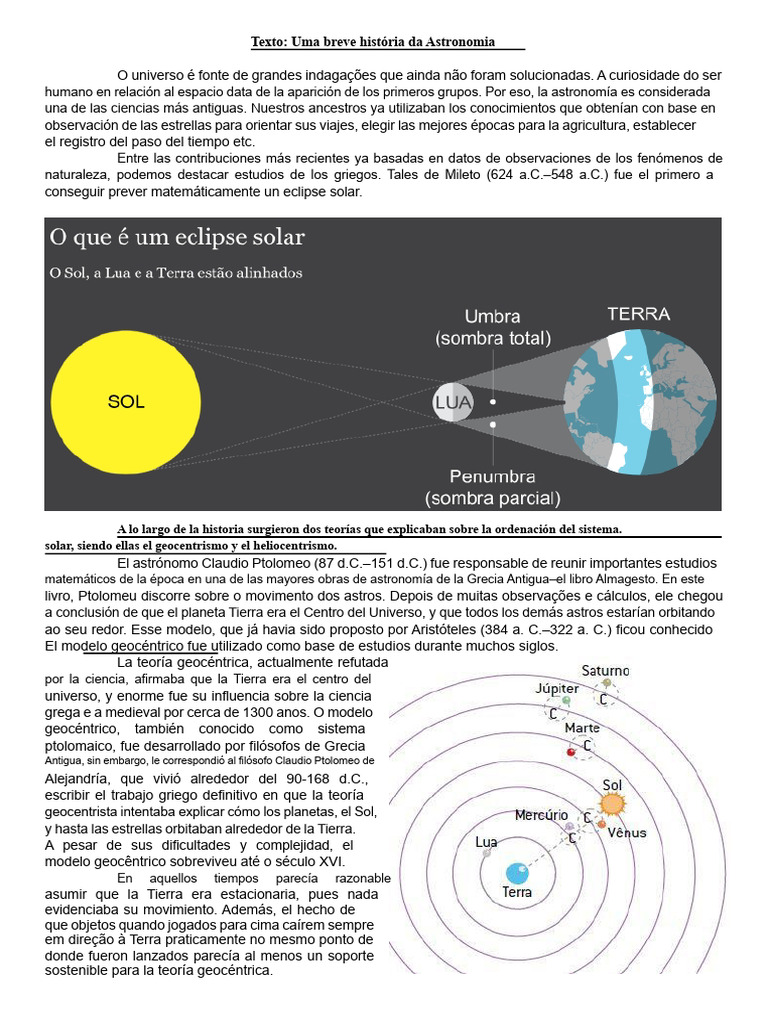 Historia de la Astronomía: Geocentrismo y Heliocentrismo | PDF ...