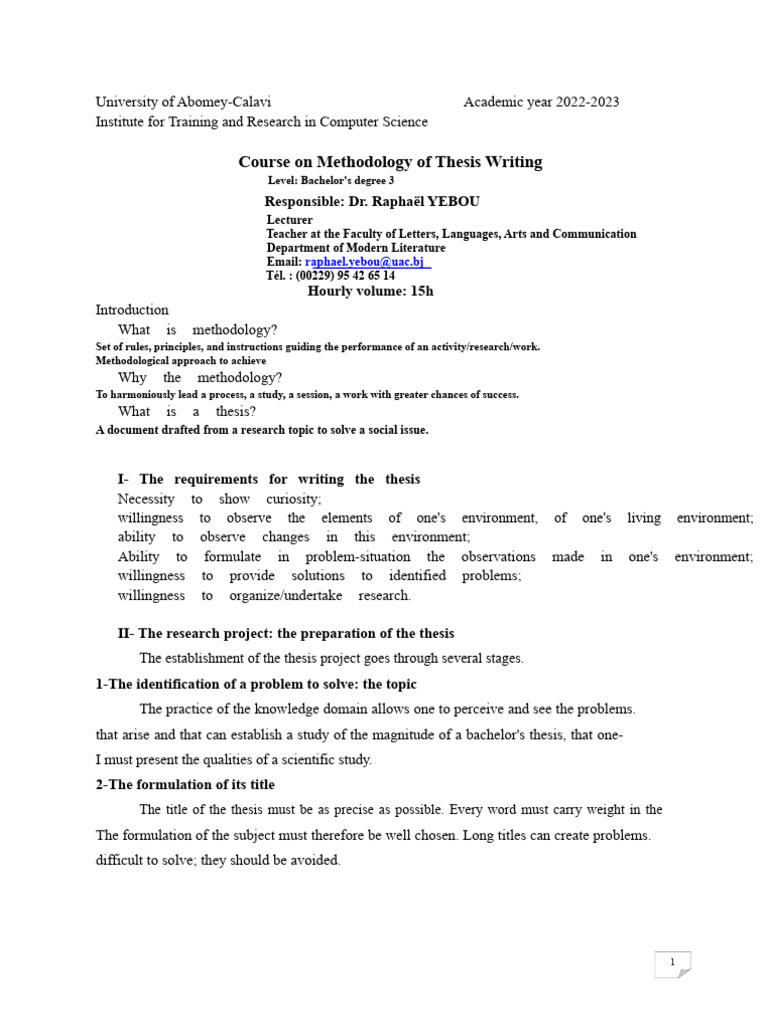 Thesis Writing Methodology Guide | PDF | Hypothesis | Bibliography
