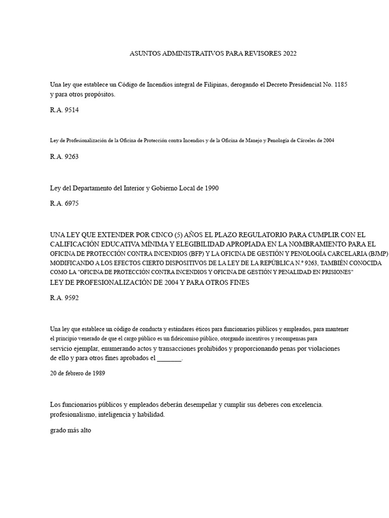 Asuntos Administrativos para Revisores 2022 | PDF | Bombero | Licenciatura