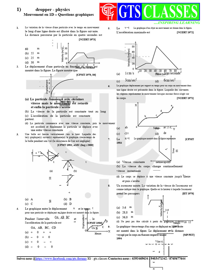 Questions graphiques sur le mouvement 1D | PDF | Vitesse | Accélération