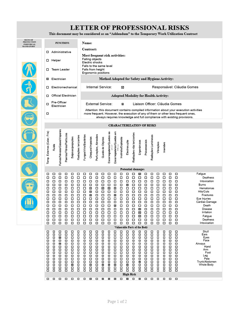 Professional Risks Letter for Electricians | PDF | Welding | Construction