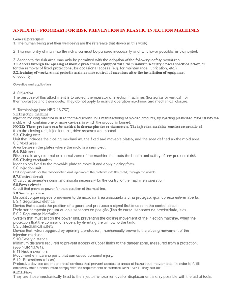 Risk Prevention for Injection Machines | PDF | Safety | Machines