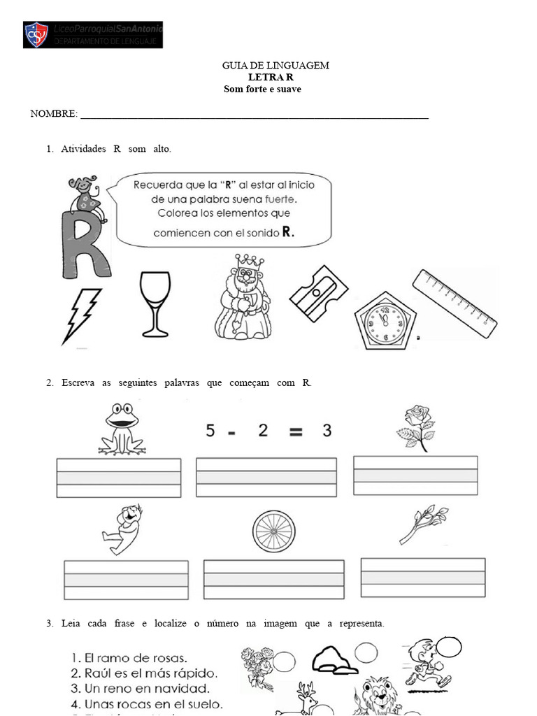 Atividades de Aprendizagem com a Letra R | PDF