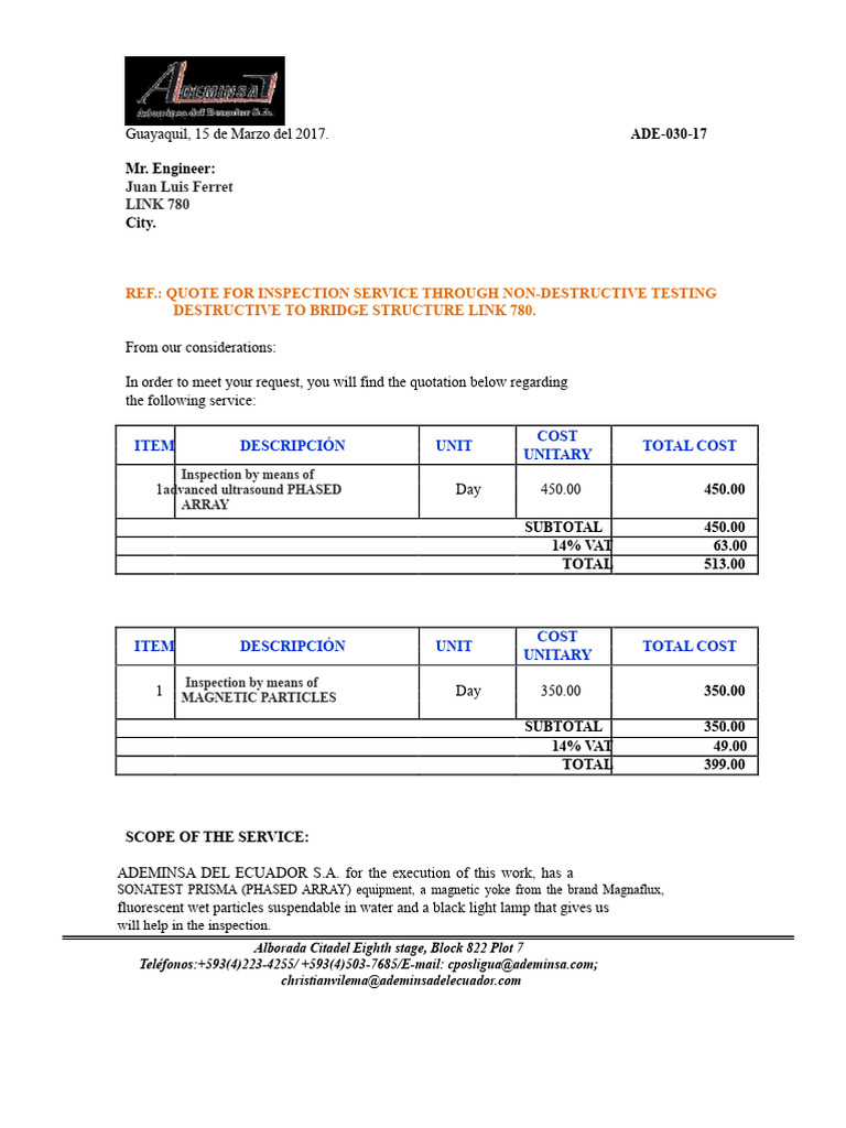Quotation for Bridge Inspection Services | PDF | Materials Science ...
